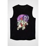 Darkhane Astronot Köpek Siyah Unisex Kolsuz Tişört Kesik Kol T-Shirt - 001-Siyah