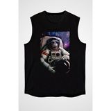 Darkhane Astronot Maymun Siyah Unisex Kolsuz Tişört Kesik Kol T-Shirt - 001-Siyah - 2XL