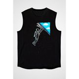 Darkhane Astronot Siyah Unisex Kolsuz Tişört Kesik Kol T-Shirt - 001-Siyah - XL