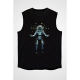 Darkhane Astronot ve Kelebekler Siyah Unisex Kolsuz Tişört Kesik Kol T-Shirt - 001-Siyah - XL