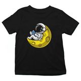 Darkhane Ayda Kitap Okuyan Astronot Siyah Unisex Çocuk Tişört T-Shirt - 001-Siyah - 3 - 4 Yaş
