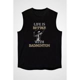 Darkhane Badminton Siyah Unisex Kolsuz Tişört Kesik Kol T-Shirt - 001-Siyah - 2XL