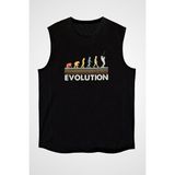 Darkhane Balıkçı Evrimi Siyah Unisex Kolsuz Tişört Kesik Kol T-Shirt - 001-Siyah - XL