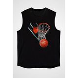 Darkhane Basketbol Potası Siyah Unisex Kolsuz Tişört Kesik Kol T-Shirt - 001-Siyah - XL