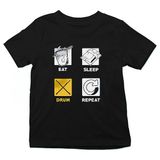 Darkhane Bateri Eat Sleep Drum Siyah Unisex Çocuk Tişört T-Shirt - 001-Siyah - 7 - 8 Yaş