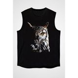 Darkhane Baykuş Siyah Unisex Kolsuz Tişört Kesik Kol T-Shirt - 001-Siyah - 2XL