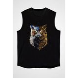 Darkhane Baykuş Siyah Unisex Kolsuz Tişört Kesik Kol T-Shirt - 001-Siyah - M