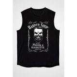 Darkhane Berber Shop Kuaför Siyah Unisex Kolsuz Tişört Kesik Kol T-Shirt - 001-Siyah - XL