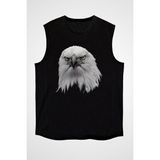 Darkhane Beyaz Başlı Kartal Siyah Unisex Kolsuz Tişört Kesik Kol T-Shirt - 001-Siyah