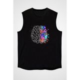 Darkhane Beynin Sağ ve Sol Lobları Siyah Unisex Kolsuz Tişört Kesik Kol T-Shirt - 001-Siyah - XL