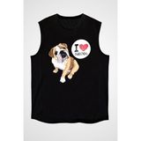 Darkhane Buldog Seviyorum Siyah Unisex Kolsuz Tişört Kesik Kol T-Shirt - 001-Siyah - XL