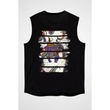 Darkhane Buta Desenli Fil Siyah Unisex Kolsuz Tişört Kesik Kol T-Shirt - 001-Siyah
