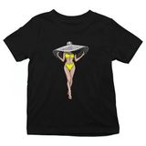 Darkhane Büyük Hasır Şapka Trend Siyah Unisex Çocuk Tişört T-Shirt - 001-Siyah - 9 - 10 Yaş