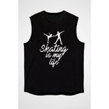Darkhane Buz Pateni Benim Yaşantım Siyah Unisex Kolsuz Tişört Kesik Kol T-Shirt - 001-Siyah