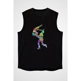 Darkhane Buz Pateni Renkli Çift Siyah Unisex Kolsuz Kesik Kol T-Shirt - 001-Siyah