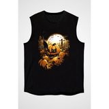 Darkhane Cadılar Bayramı-Halloween Siyah Unisex Kolsuz Kesik Kol T-Shirt - 001-Siyah - XS