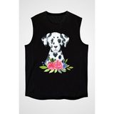 Darkhane Çiçekleri Içinde Dalmaçyalı Siyah Unisex Kolsuz Tişört Kesik Kol T-Shirt - 001-Siyah - 2XL