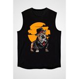 Darkhane Dedektif Buldog Siyah Unisex Kolsuz Tişört Kesik Kol T-Shirt - 001-Siyah - XL