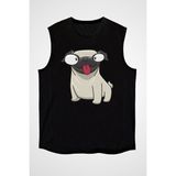 Darkhane Dil Çıkaran Pug Siyah Unisex Kolsuz Tişört Kesik Kol T-Shirt - 001-Siyah