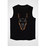 Darkhane Doberman Yüzü Siyah Unisex Kolsuz Tişört Kesik Kol T-Shirt - 001-Siyah - 2XL