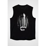 Darkhane Doğa ve Kurt Siyah Unisex Kolsuz Tişört Kesik Kol T-Shirt - 001-Siyah - 2XL