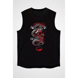 Darkhane Ejderha Siyah Unisex Kolsuz Tişört Kesik Kol T-Shirt - 001-Siyah