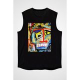 Darkhane Ekspresyonizm Siyah Unisex Kolsuz Tişört Kesik Kol T-Shirt - 001-Siyah
