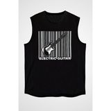 Darkhane Elektro Gitar Barkod Siyah Unisex Kolsuz Kesik Kol T-Shirt - 001-Siyah - 2XL