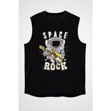 Darkhane Elektro Gitar Çalan Astronot Siyah Unisex Kolsuz Tişört Kesik Kol T-Shirt - 001-Siyah - M