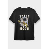 Darkhane Elektro Gitar Çalan Astronot Siyah Unisex Tişört T-Shirt - 001-Siyah