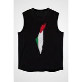 Darkhane Filistin Siyah Unisex Kolsuz Tişört Kesik Kol T-Shirt - 001-Siyah