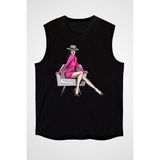 Darkhane Fushia Tarzı Siyah Unisex Kolsuz Tişört Kesik Kol T-Shirt - 001-Siyah - 2XL