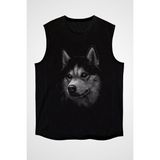 Darkhane Geceyarısı Sibirya Kurdu Husky Haski Siyah Unisex Kolsuz Tişört Kesik Kol T-Shirt - 001-Siyah