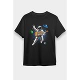 Darkhane Gitar Çalan Astronot Siyah Unisex Tişört T-Shirt - 001-Siyah - M