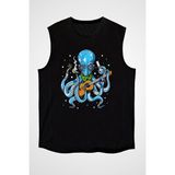 Darkhane Gitarist Ahtapot Siyah Unisex Kolsuz Tişört Kesik Kol T-Shirt - 001-Siyah - 2XL