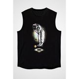 Darkhane Golf Oynayan Astronot Siyah Unisex Kolsuz Tişört Kesik Kol T-Shirt - 001-Siyah