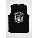 Darkhane Gözlüklü Aslan Siyah Unisex Kolsuz Tişört Kesik Kol T-Shirt - 001-Siyah - 2XL
