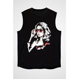 Darkhane Gözlüklü Kız Moda Siyah Unisex Kolsuz Tişört Kesik Kol T-Shirt - 001-Siyah