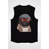 Darkhane Gözlüklü Kötü Pug Siyah Unisex Kolsuz Tişört Kesik Kol T-Shirt - 001-Siyah - XL