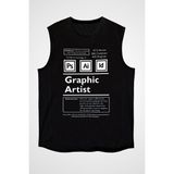 Darkhane Grafiker Dizayner Siyah Unisex Kolsuz Tişört Kesik Kol T-Shirt - 001-Siyah - M