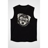 Darkhane Gülen Pug Siyah Unisex Kolsuz Tişört Kesik Kol T-Shirt - 001-Siyah - XL
