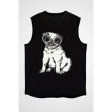 Darkhane Güneş Gözlüklü Pug - Köpekler Siyah Unisex Kolsuz Tişört Kesik Kol T-Shirt - 001-Siyah