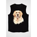 Darkhane Hadi Oynayalım Golden Retriever Siyah Unisex Kolsuz Tişört Kesik Kol T-Shirt - 001-Siyah - 2XL