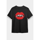 Darkhane Halloween Vampir Dişler Siyah Unisex Tişört T-Shirt - 001-Siyah - 2XL