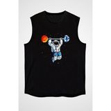 Darkhane Halterci Astronot Siyah Unisex Kolsuz Tişört Kesik Kol T-Shirt - 001-Siyah - 2XL