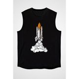 Darkhane Havalanan Uzay Mekiği Siyah Unisex Kolsuz Tişört Kesik Kol T-Shirt - 001-Siyah