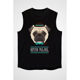 Darkhane Hipster Pug Siyah Unisex Kolsuz Tişört Kesik Kol T-Shirt - 001-Siyah