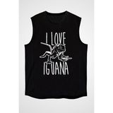 Darkhane Iguana Sevgisi Siyah Unisex Kolsuz Tişört Kesik Kol T-Shirt - 001-Siyah