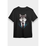Darkhane Iş Insanı Sibirya Kurdu Husky Haski Siyah Unisex Tişört T-Shirt - 001-Siyah - L