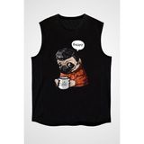 Darkhane Kahve Seven Pug Siyah Unisex Kolsuz Tişört Kesik Kol T-Shirt - 001-Siyah - 2XL